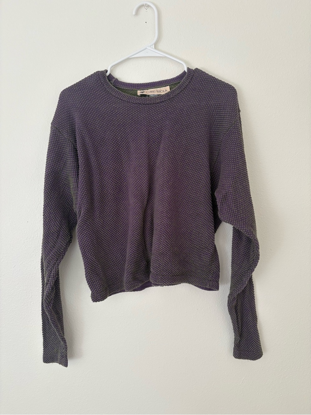 Chris Triola Green & Purple Waffle-Knit Art Sweater Top Women’s Small